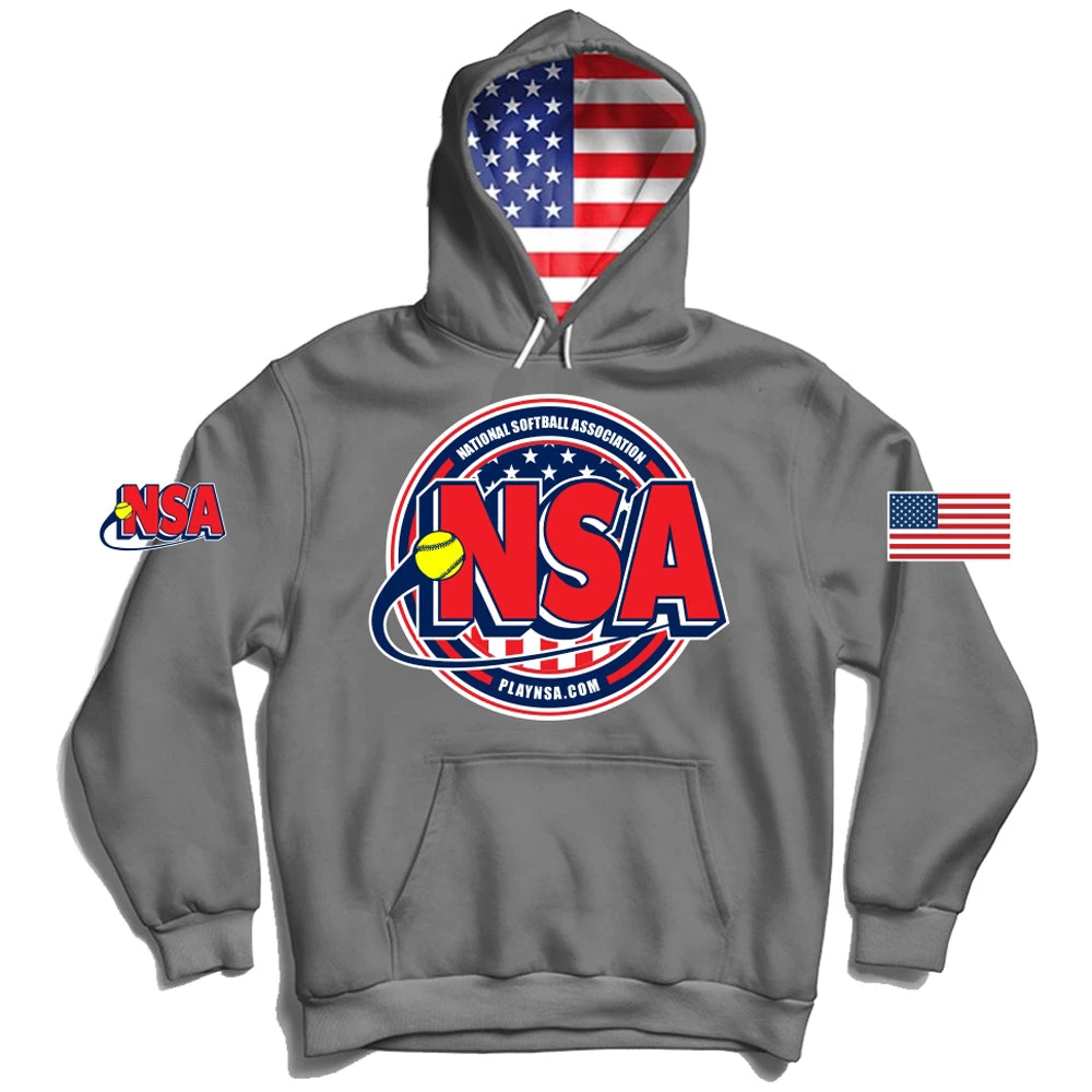 DSG Apparel National Softball Association NSA USA Flag Graphite Hoodie Apparel & Uniforms 1 DSG Apparel National Softball Association NSA USA Flag Graphite Hoodie Apparel & Uniforms