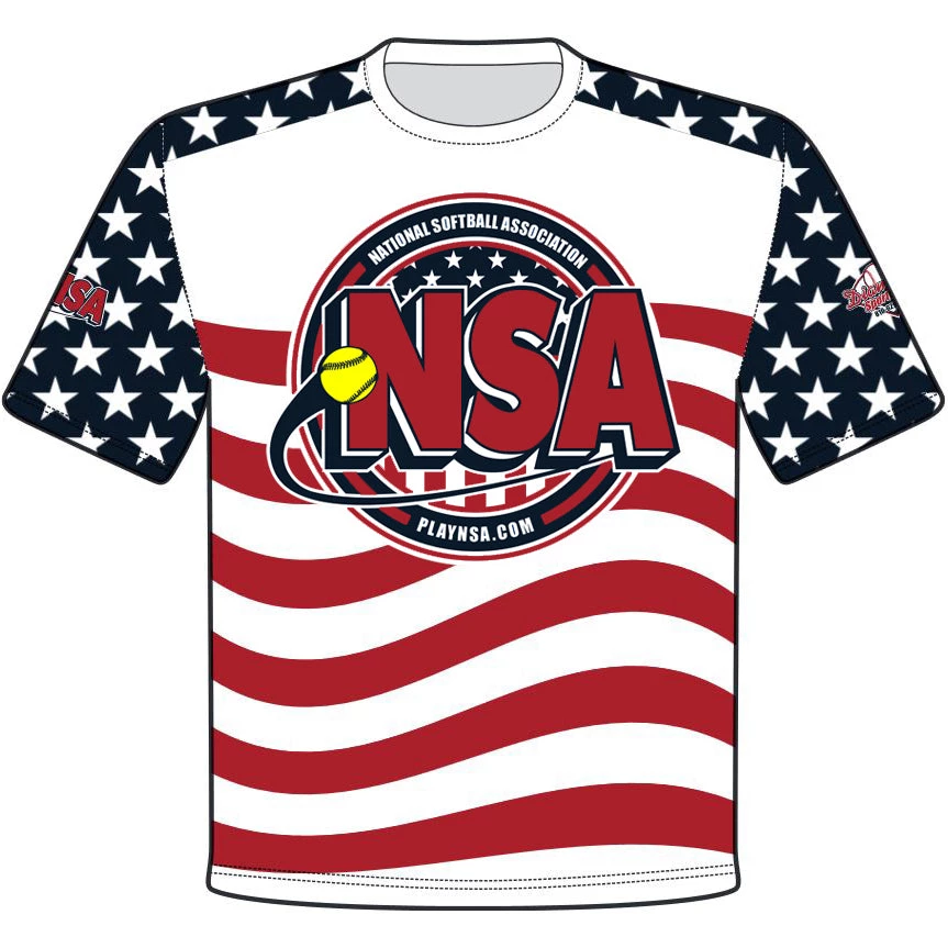 DSG Apparel Apparel & Uniforms National Softball Association NSA Flag Sublimated Short Sleeve Shirt 1 DSG Apparel Apparel & Uniforms National Softball Association NSA Flag Sublimated Short Sleeve Shirt