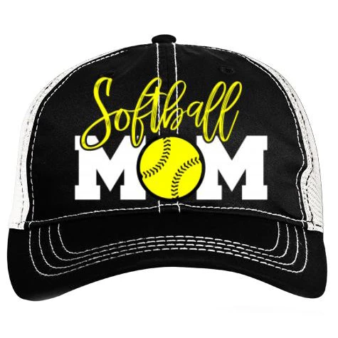 Pacific Headwear Softball Mom Vintage Trucker Snapback Hat: V67BW 1 Pacific Headwear Softball Mom Vintage Trucker Snapback Hat: V67BW