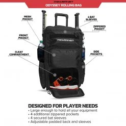 Baseball PowerNet Odyssey Rolling Gear Bag (Backpack): B014-BK